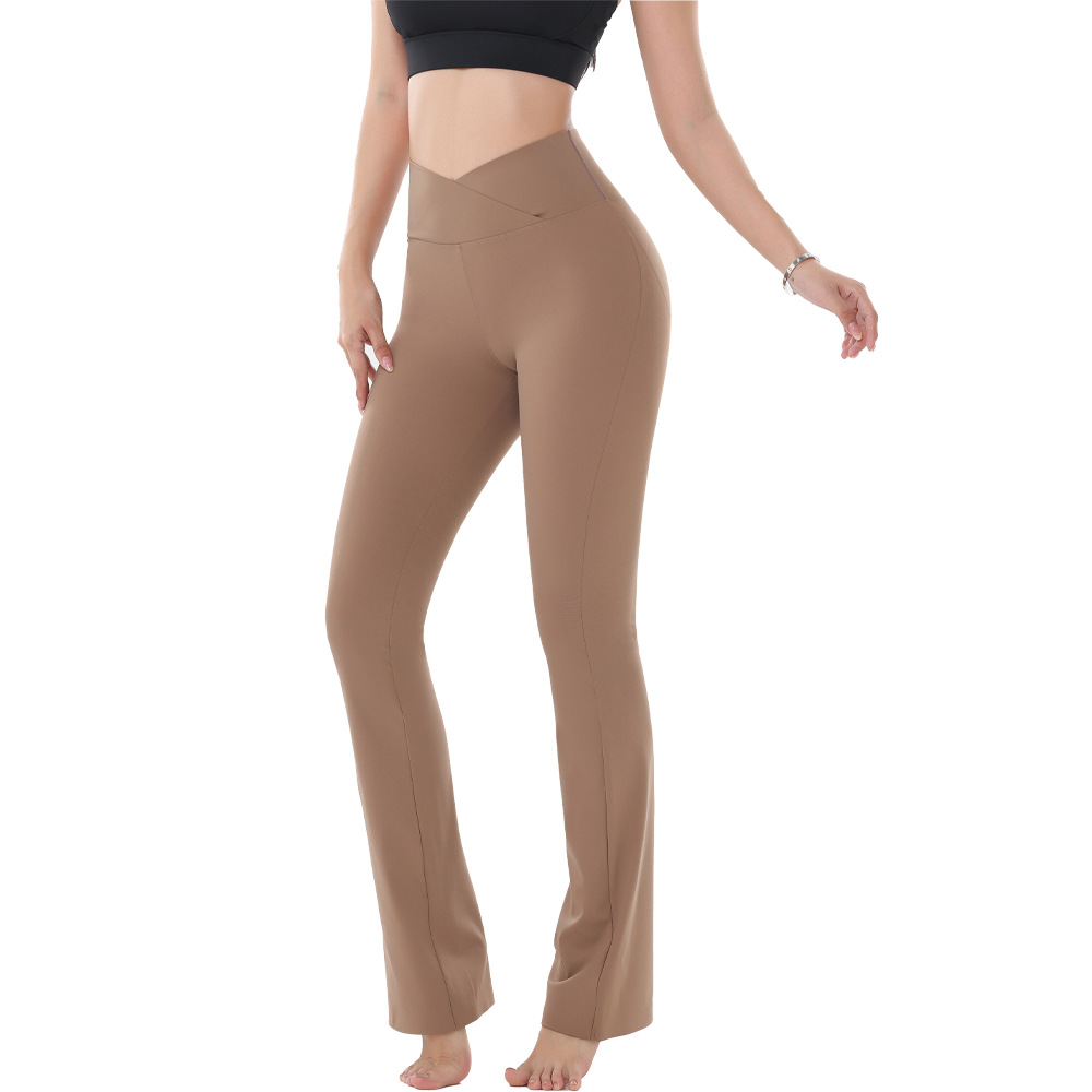 Pantalones acampanados sin costuras amigables con la piel desnuda Pantalones de Barbie cintura cruzada vientre que contrae los pantalones de cintura de levantamiento de cadera pantalones de yoga de secado rápido elásticos altos