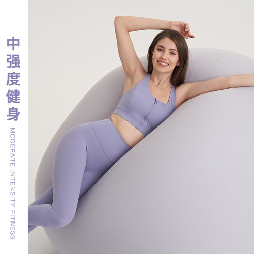 Carefully selected double 6 yarn one-piece fixed cup front zipper running sports bra women's mesh shock-proof fitness bra