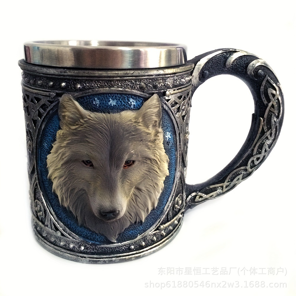 Comercio exterior transfronterizo nueva taza de cabeza de lobo 3D taza de agua de acero inoxidable de dibujos animados taza de agua de animales