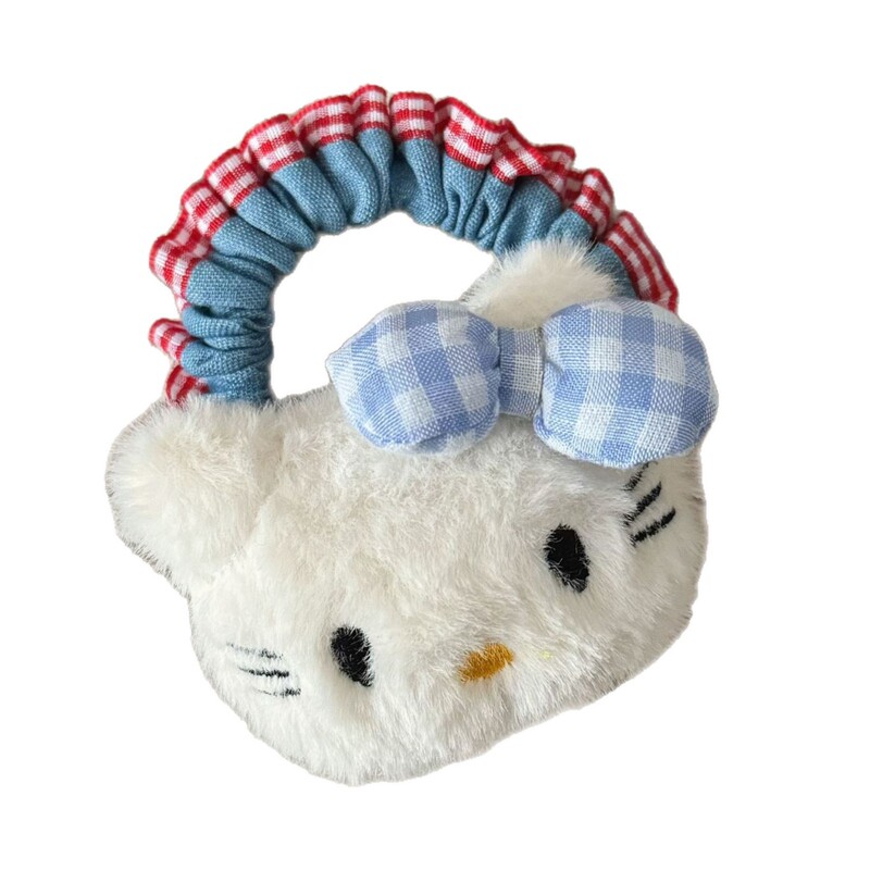 可爱蓝色格子猫咪牛仔发圈日系甜美高颜值少女风马尾发绳发饰批发|undefined