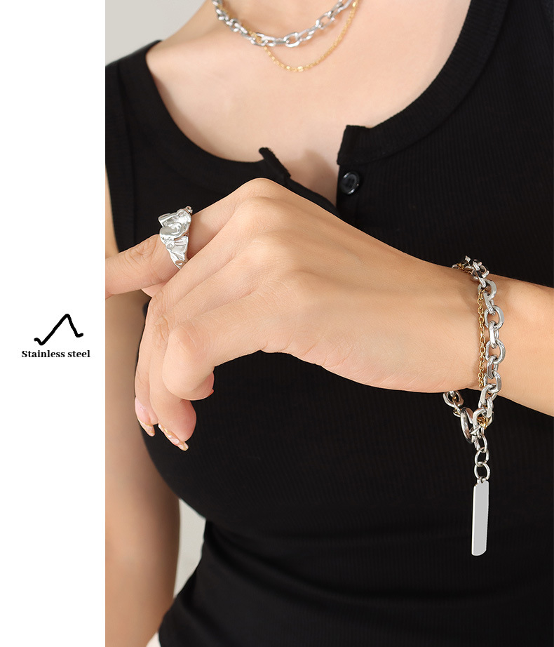 Mode Geometrisch Titan Stahl Überzug Frau Armbänder Halskette display picture 5