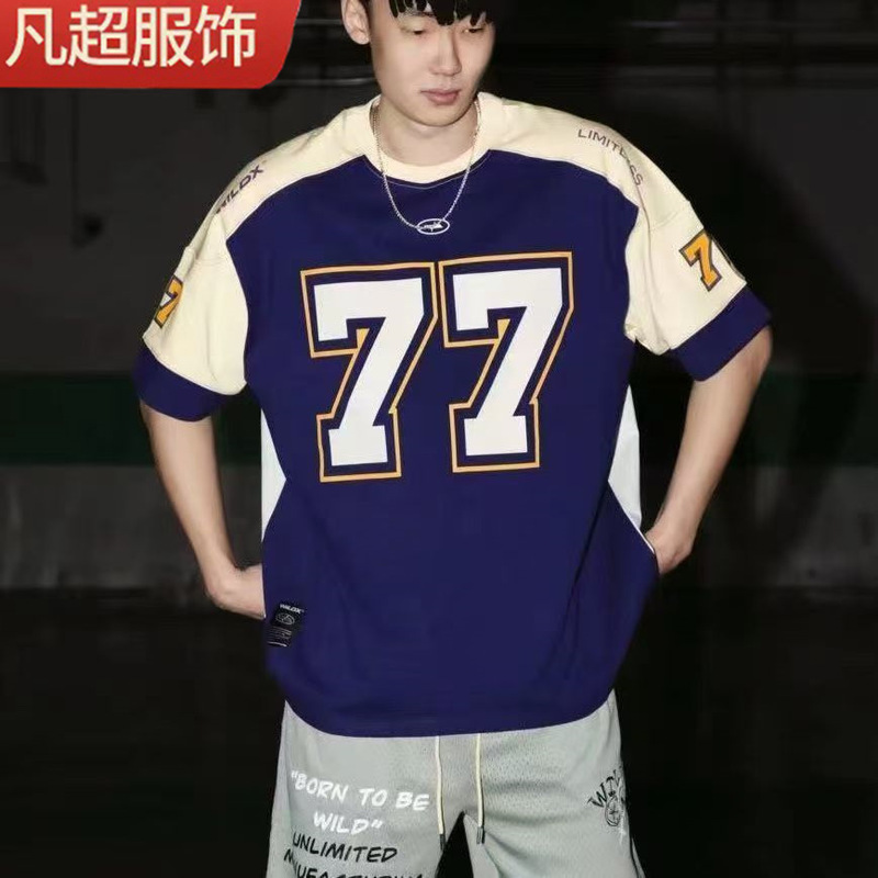 77 Ice Hockey Short Sleeve American Style Retro Sports High Street Casual Olive Suit Basketball Hip Hop Jersey T-shirt European and American Style 77 Ice Hockey Short Sleeve American Style Retro Sports High Street Casual Olive Suit Basketball Hip Hop Jersey T-shirt European and American Style