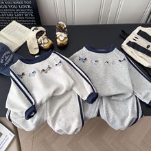 儿童刺绣卫衣套装2025秋季新款男女童卫衣卫裤两件套宝宝韩版秋装