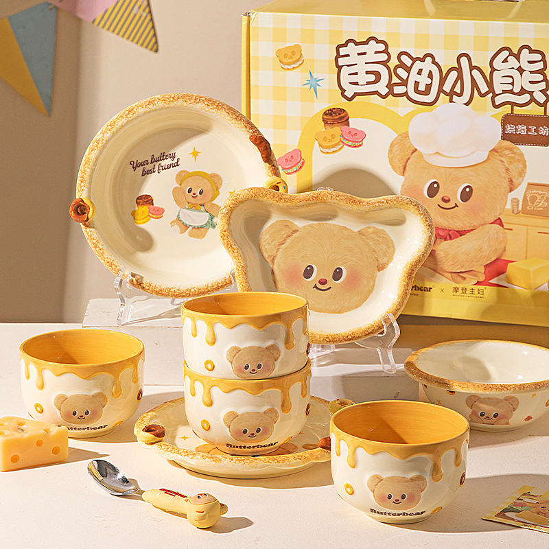 [Modern Housewife & Butter Bear] Underglaze Color Bowl and Plate Set, Household Tableware, Housewarming, Birthday, Wedding Gift