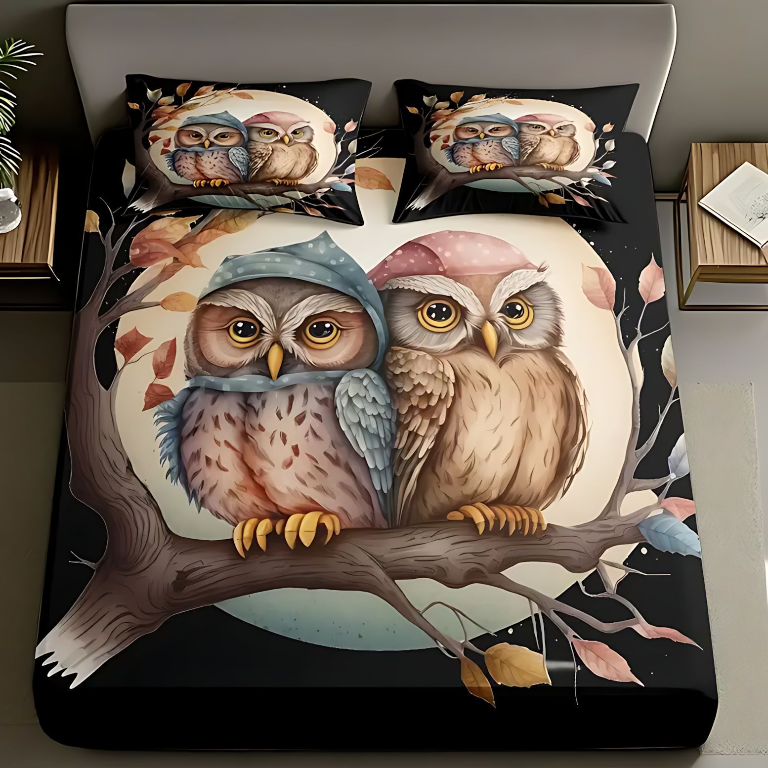 TEMU / JIT textil casero transfronterizo lindo tema búho molido 3D impresión digital cama Kasa Kit fuente fabricante