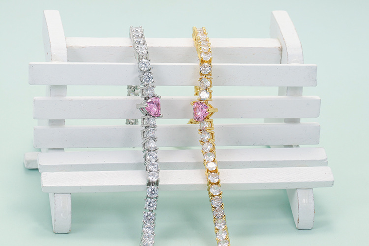 Zircon Inlay Material Bracelets Classification New Geometric Heart Zircon Single Row Diamond Copper Bracelet