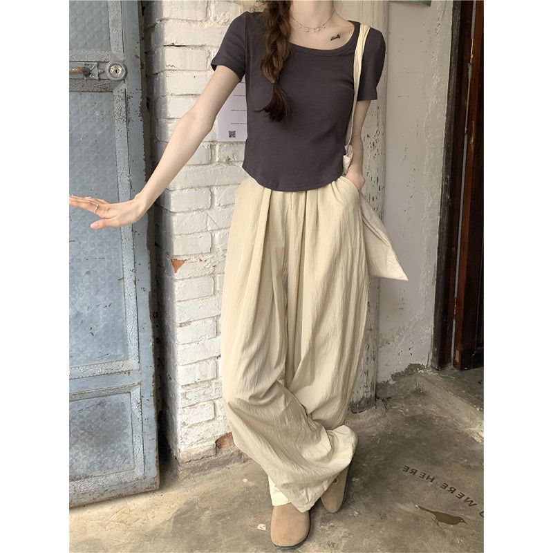 145 Small Pleated Cool Pants for Women 150 Wearing Pear Shaped Body Slim Straight Tube Casual Floor Sweeping Wide Leg Pants