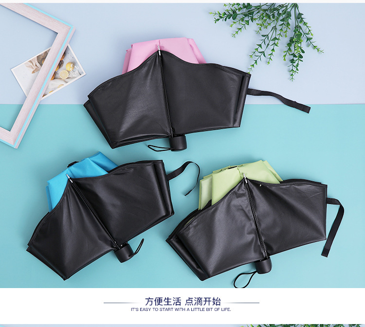 Black rubber manual water-blooming sunshade and sun protection umbrella, three-fold sun umbrella, printed LOGO gift wholesale umbrella pic 4