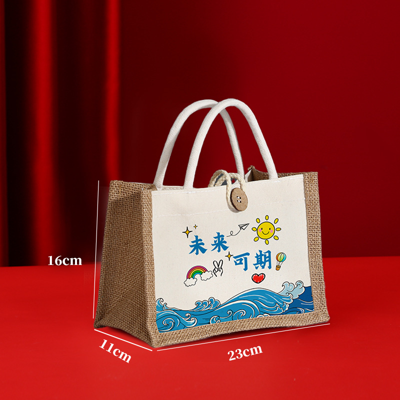 Nuevo bolso de lino estudiante caja de almuerzo ropa de protección del medio ambiente compras bolso ojo bolsa de lino bolso de lona