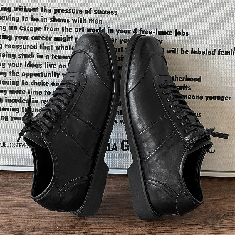 2025 модный прилив повседневная обувь на толстой подошве мужская английская пригородная одиночная обувь нишевый 24125 черный-J