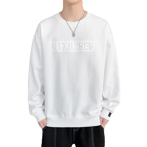 Men's hooded spring and autumn 2024 new round collar base shirt top fashion brand all-matching casual long-sleeved t-shirt