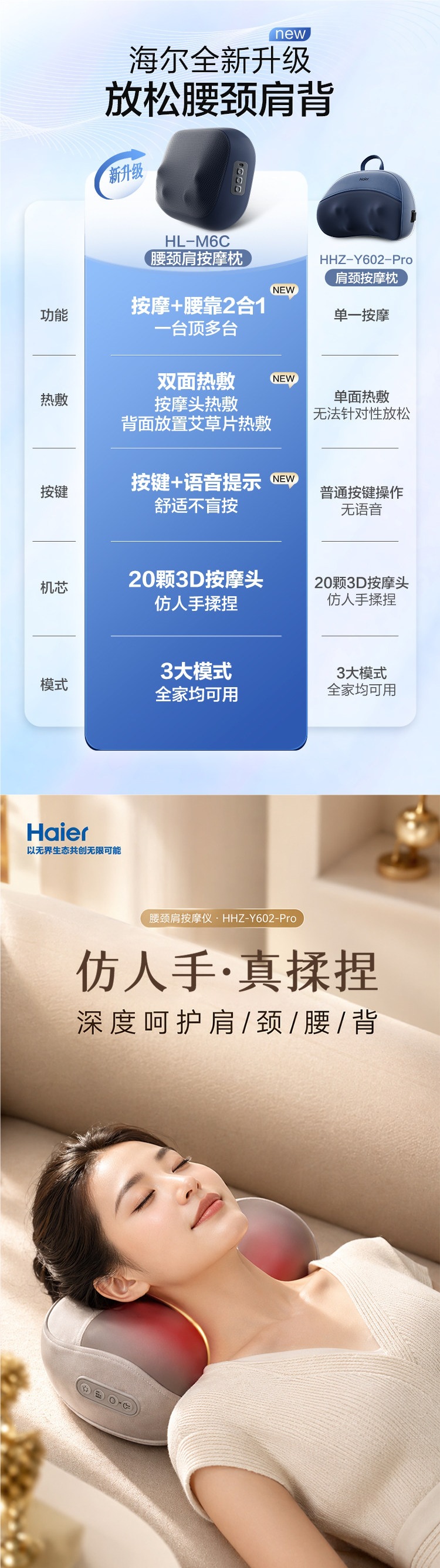 Haier cervical massager neck massager massage pillow cushion for waist, back, and whole body with kneading and heating, suitable as a gift
