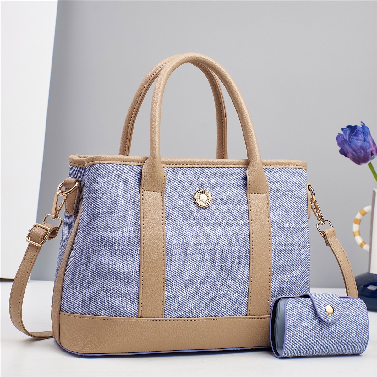 Color Block Pattern Women's Pu Leather Color Block Elegant Classic Style Square Zipper Bag Sets