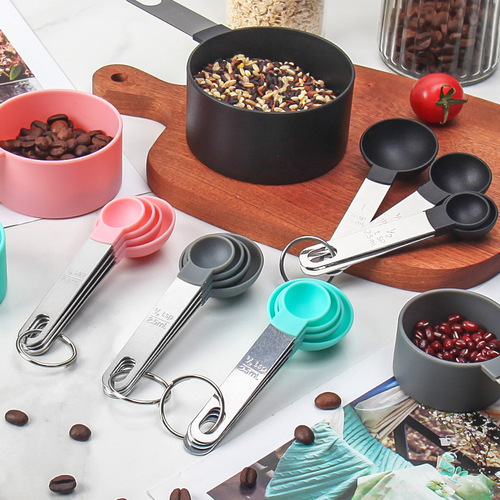 Stainless steel measuring cup measuring spoon set plastic stainless steel handle measuring spoon 8-piece set combination with scale baking tools
