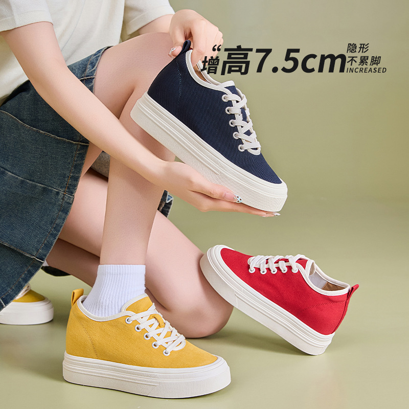 7.5cm Height-Increasing Canvas Shoes for Women, Chanel-Style Thick-Soled Versatile Spring and Autumn Breathable Casual Sneakers for Petite Women 7.5cm Height-Increasing Canvas Shoes for Women, Chanel-Style Thick-Soled Versatile Spring and Autumn Breathable Casual Sneakers for Petite Women