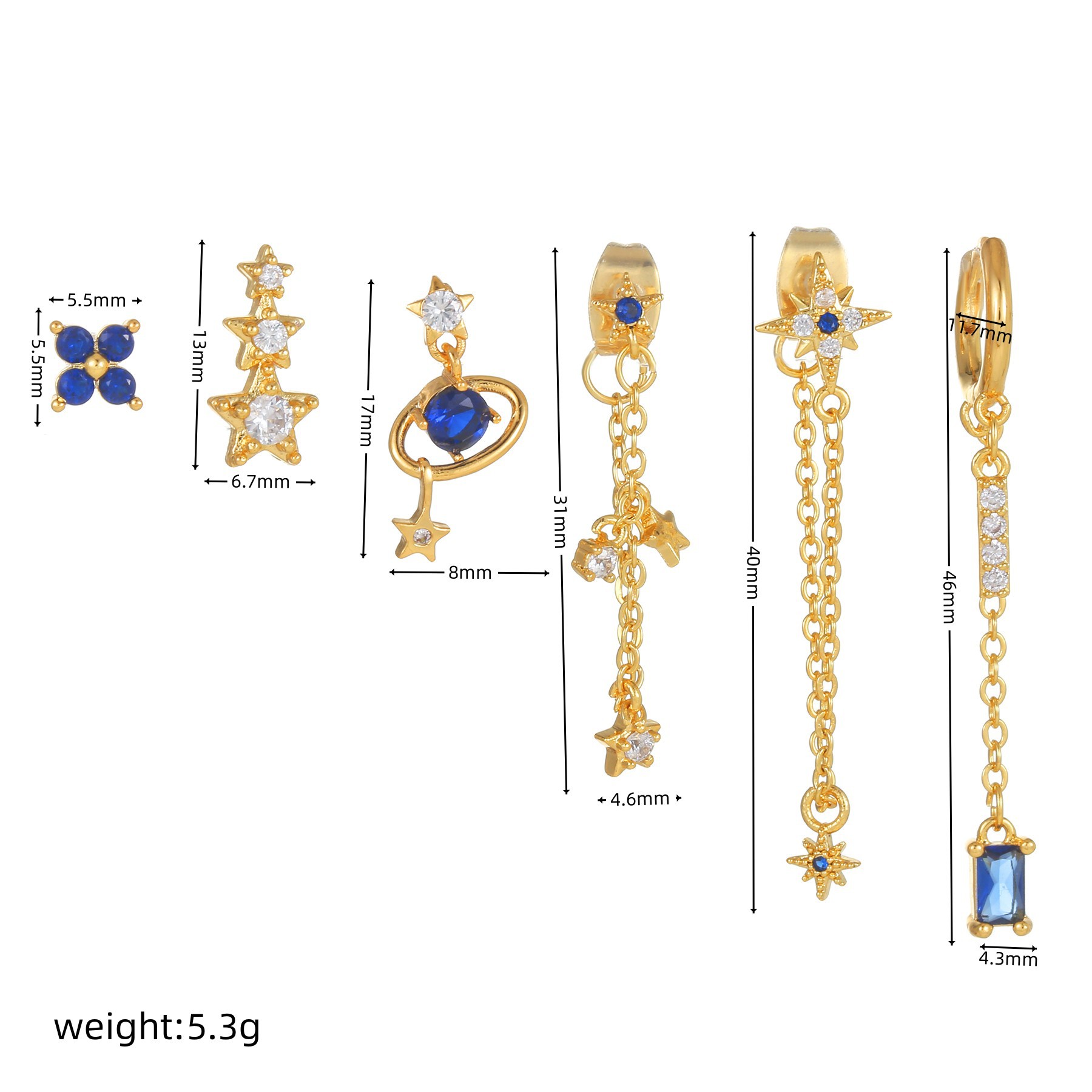 Inlay Design Simple Style Star Tassel Copper Inlay Zircon Women's Earrings 1 Set