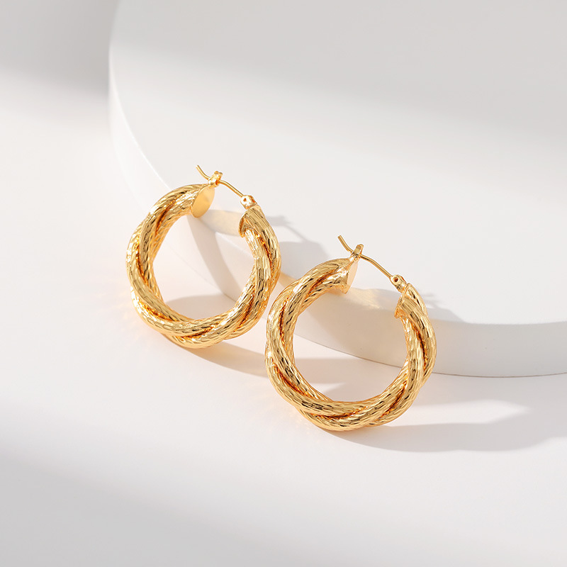 Retro Twist Copper Plating Hoop Earrings 1 Pair