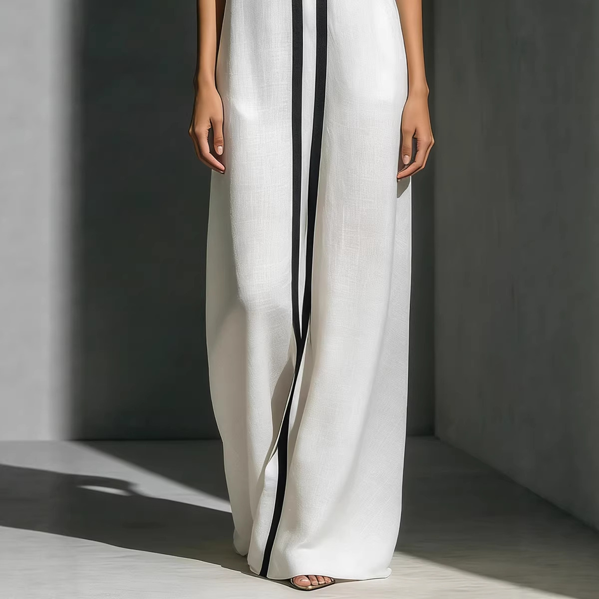 Elegant V-Neck Color-Block Casual Midi Dress For Women, Breathable Stretch A-Line Sundress For Daily Wear, Travel, And Office_ecoleips.com