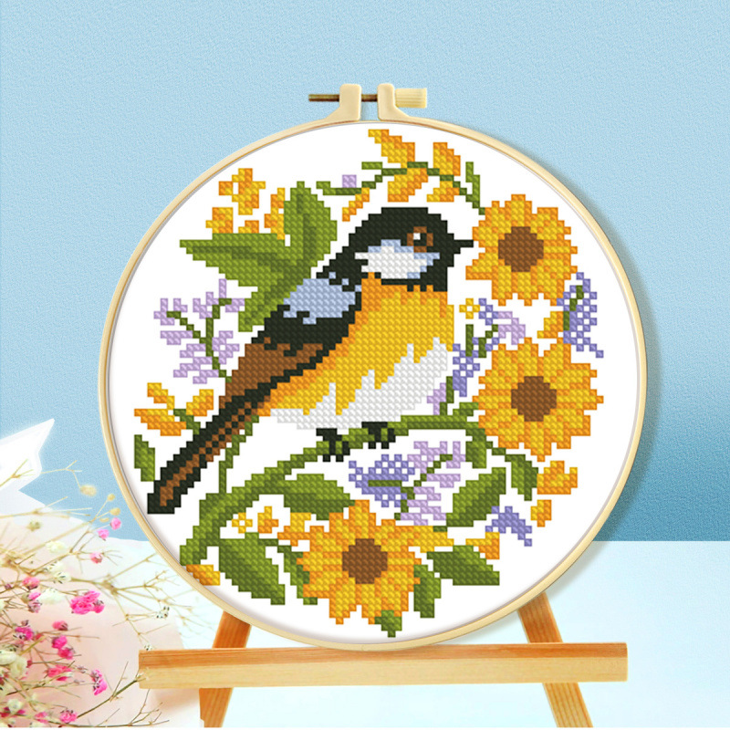 Mona Lisa real bordado cruzado pequeño animal en el arbusto de flores simplista lindo sala de estar bordado a mano bordado propio image 3