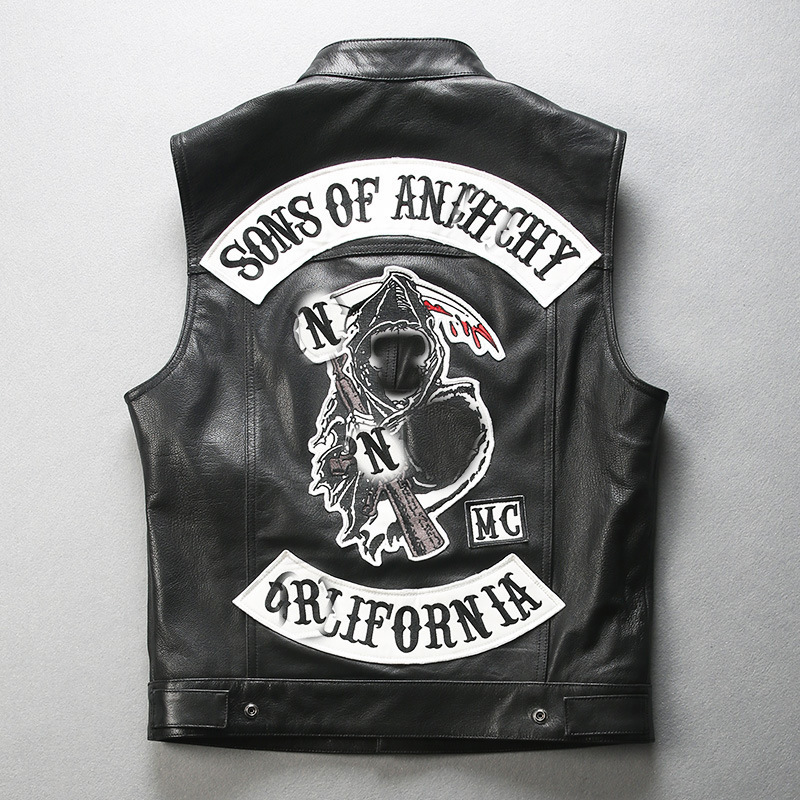 Harley Angel Vest Sons of Anarchy Genuine Leather Motorcycle Vest for Men and Women Plus Size Full Vegetable-Tanned Cotton Sheepskin