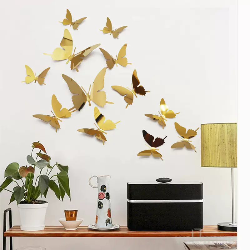 金属蝴蝶不锈钢仿真立体3D蝴蝶墙贴挂件售楼部酒店大厅装饰挂件