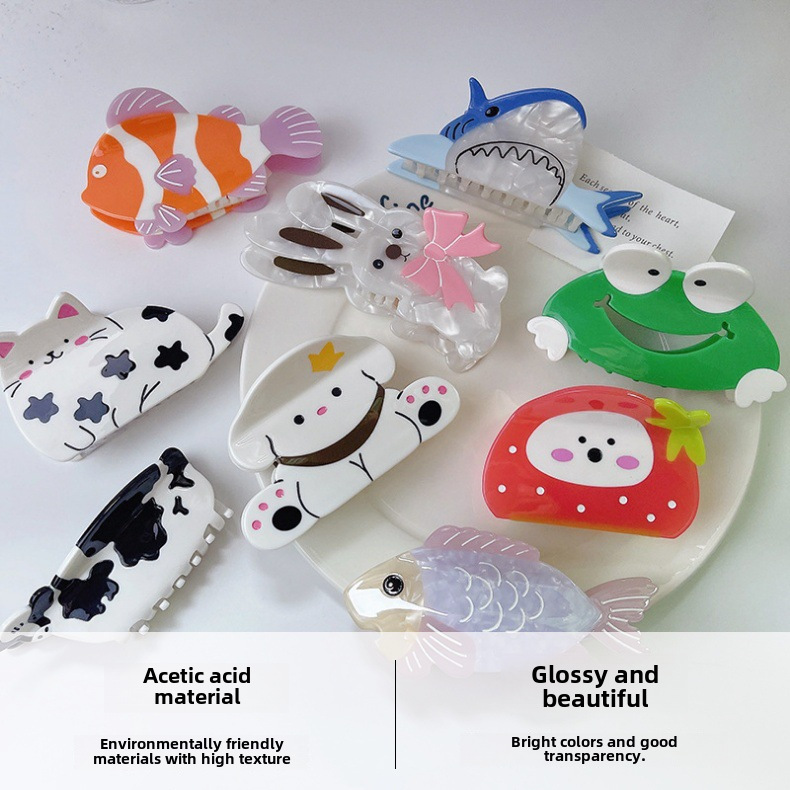 Nische Kreative Niedliche Tier Fangen Clip Katze Hund Kuh Kaninchen Essigsäure Hai Clip Haarnadel 2024 Neue frauen Haarnadel_voghion.com