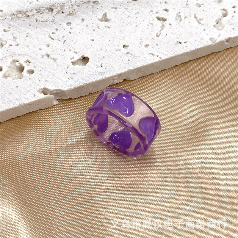 Nueva Corea del Sur ins estilo dulce chica corazón hecho a mano aceite goteo pintado a mano amor anillo transparente macaron color anillo