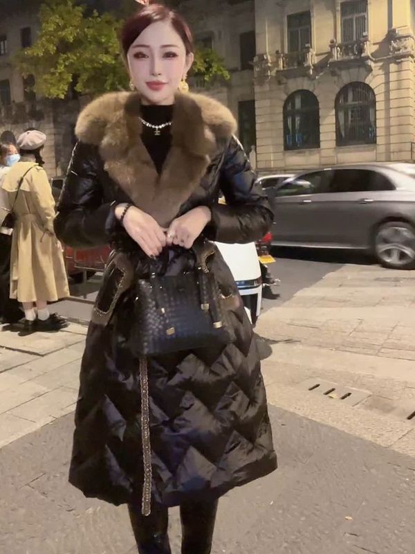 冬季新款真毛领白鸭绒羽绒服收腰显瘦洋气时尚中长款外套女|undefined