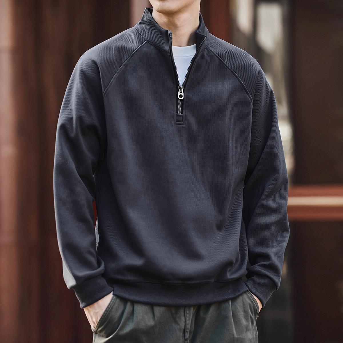 2025 American Retro Semi-zipper Stand-up Neck Sweater Men's Autumn And Winter Loose Casual New Sports Jacket_viptrois.com
