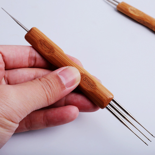 Dreadlock crochet hook carbonized metal head 0.5-0.75 wig crochet hook DIY weaving tool bamboo handle crochet set