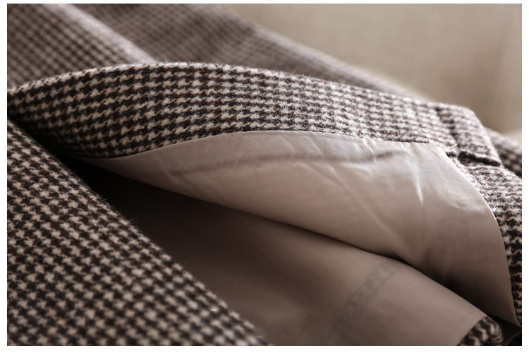 Chân váy nữ ca rô houndstooth cạp cao xẻ tà dáng ôm tôn dáng — Ca rô, Màu xám chi tiết 7