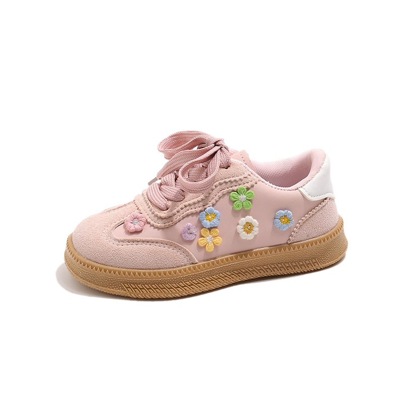 Zapatos deportivos de niñas para niños flores extranjeras zapatos de skate de otoño 2026 nuevos zapatos casuales de niñas con suela suave zapatos de entrenamiento alemán