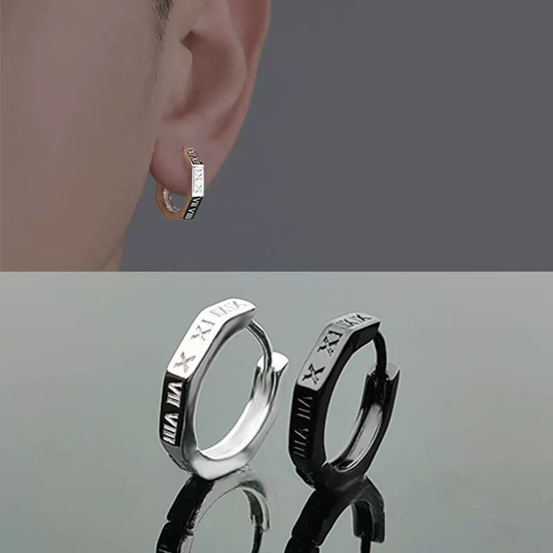 耳钉男简约小众男士耳环个性男款几何潮男耳圈罗马数字男生耳饰品