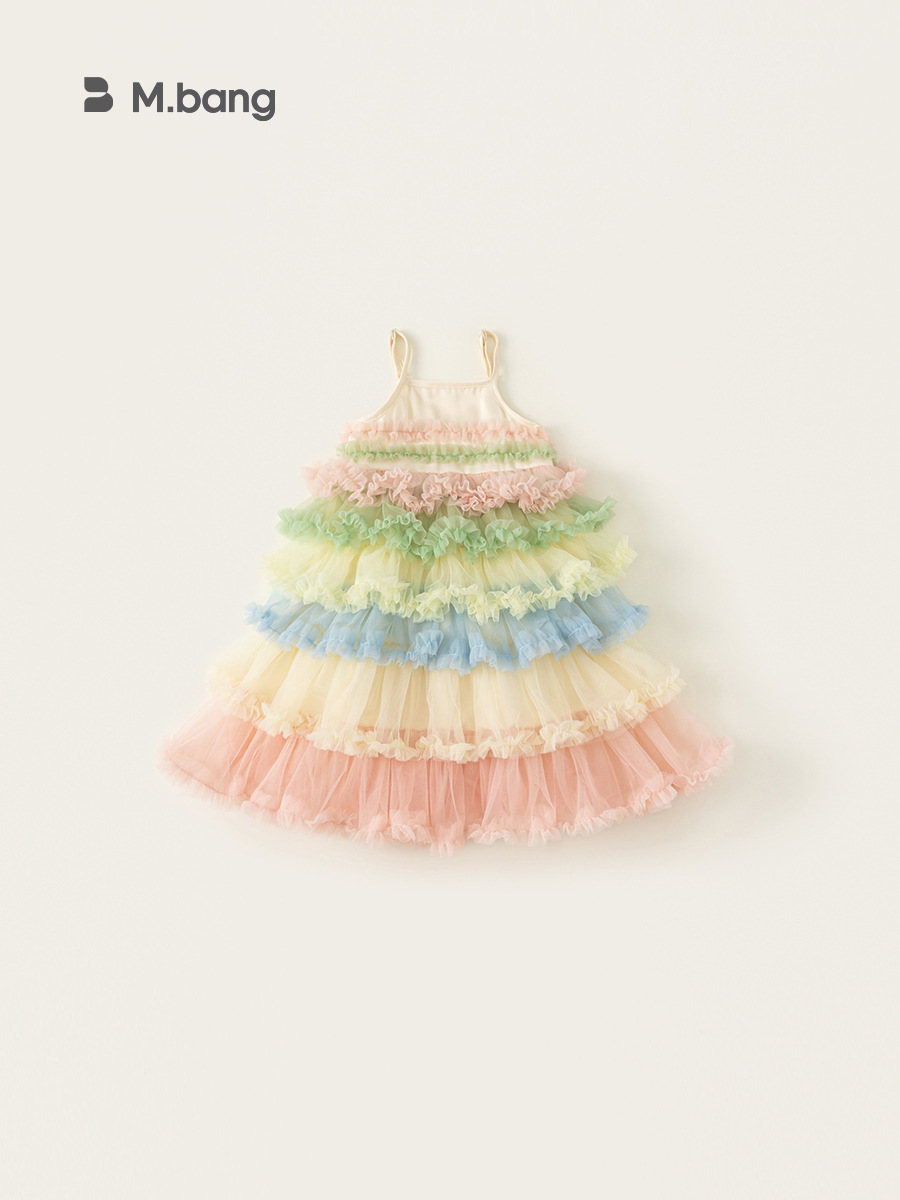 Youbao Ropa para niños Niñas Verano Falda de hadas Falda de pastel de malla de color Vestido de princesa dulce para niños Vestido de tirantes