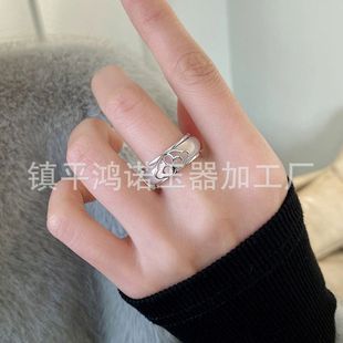 Natural Ice Silver Plated White Chalcedony Women's Ring White Agate Ring Two Wearing Jade Ring Live Supply