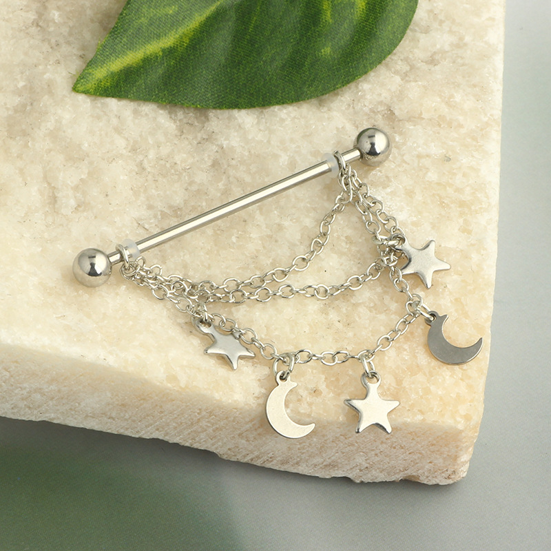 Stainless Steel Industrial Earring Long Rod Chain Sun Earrings Body Piercing Ear Bone Nails Wholesale detail image 7