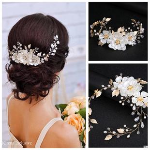 Foreign Trade Bride Handmade Pearl Headdress White Pearl Leaf Wedding Dress Accessories Headband Bridal Accessories Mika