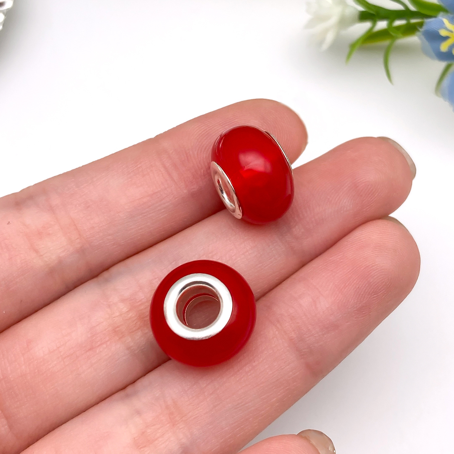 13288-D-红色树脂圆形潘家大孔珠子13mm-1g-孔5