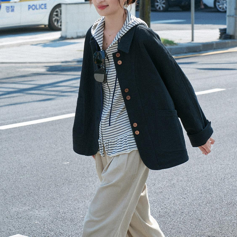 "White Drawing Workshop" 26Aw New Product 100% Cotton Textured Nordic Retro Short Trench Coat Blazer for Spring