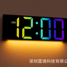 跨境LED新品炫彩数字静音挂钟大显示屏氛围感满满自带温馨小夜灯