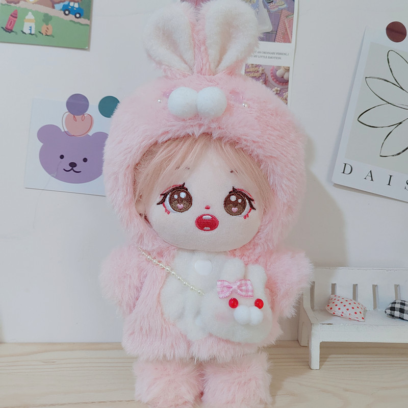 20cm algodón muñeca conejo ropa Rosa Orejas de conejo felpa bolsa de zapatos traje