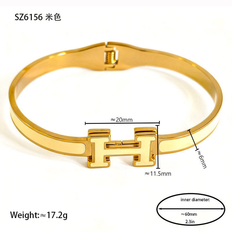 欧美潮流字母H宽窄版手镯子不锈钢镀18K金gold bangles wholesale|undefined