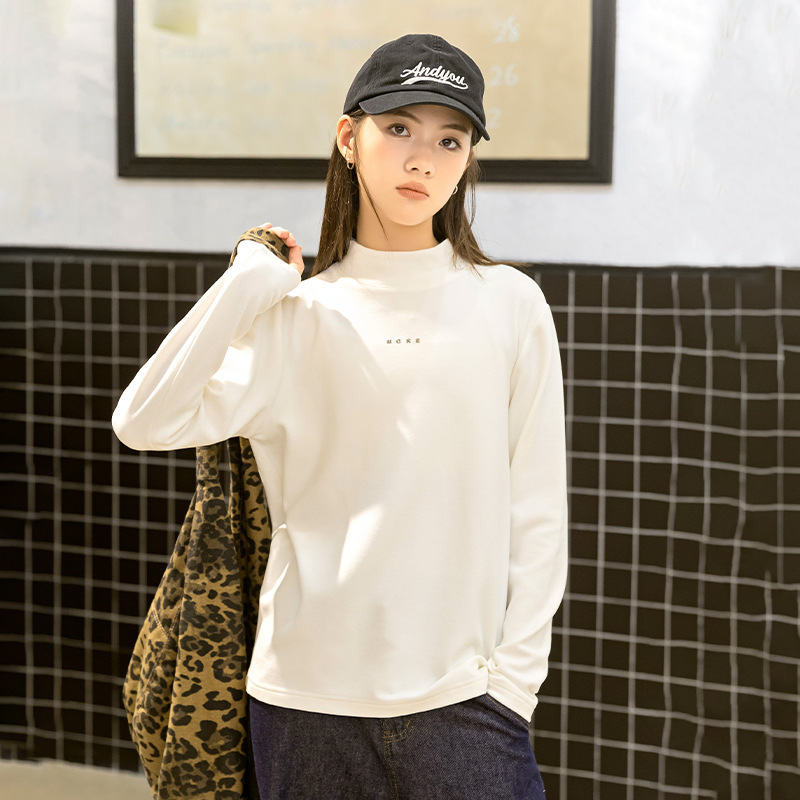 女童打底衫半高领秋冬款2024新款圆领长袖t恤大童内搭保暖上衣