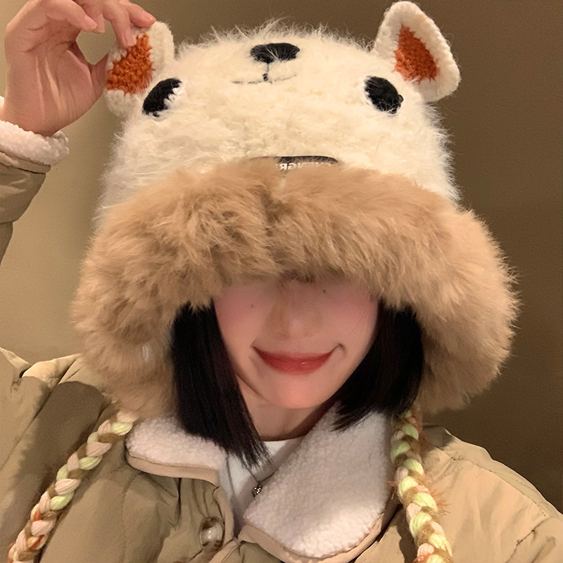 2024 autumn and winter plush cute little monster for women, showing off face, small knitted versatile, warm, ear_voghion.com