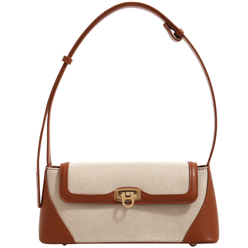 French Style Women's Bags 2025 Summer New Contrast Color Shoulder Underarm Bag Retro Baguette Handbag For Commuting - Thumbnail 5