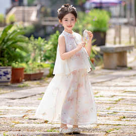 女童汉服套装夏季2026新款女宝宝新中式盘扣复古国风表演服两件套