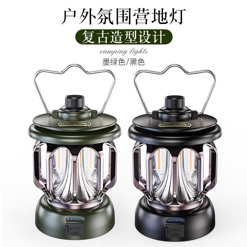 LED Retro Luz de camping multifuncional Luz Portátil YTPE-C carga rápida Luz de camping linterna