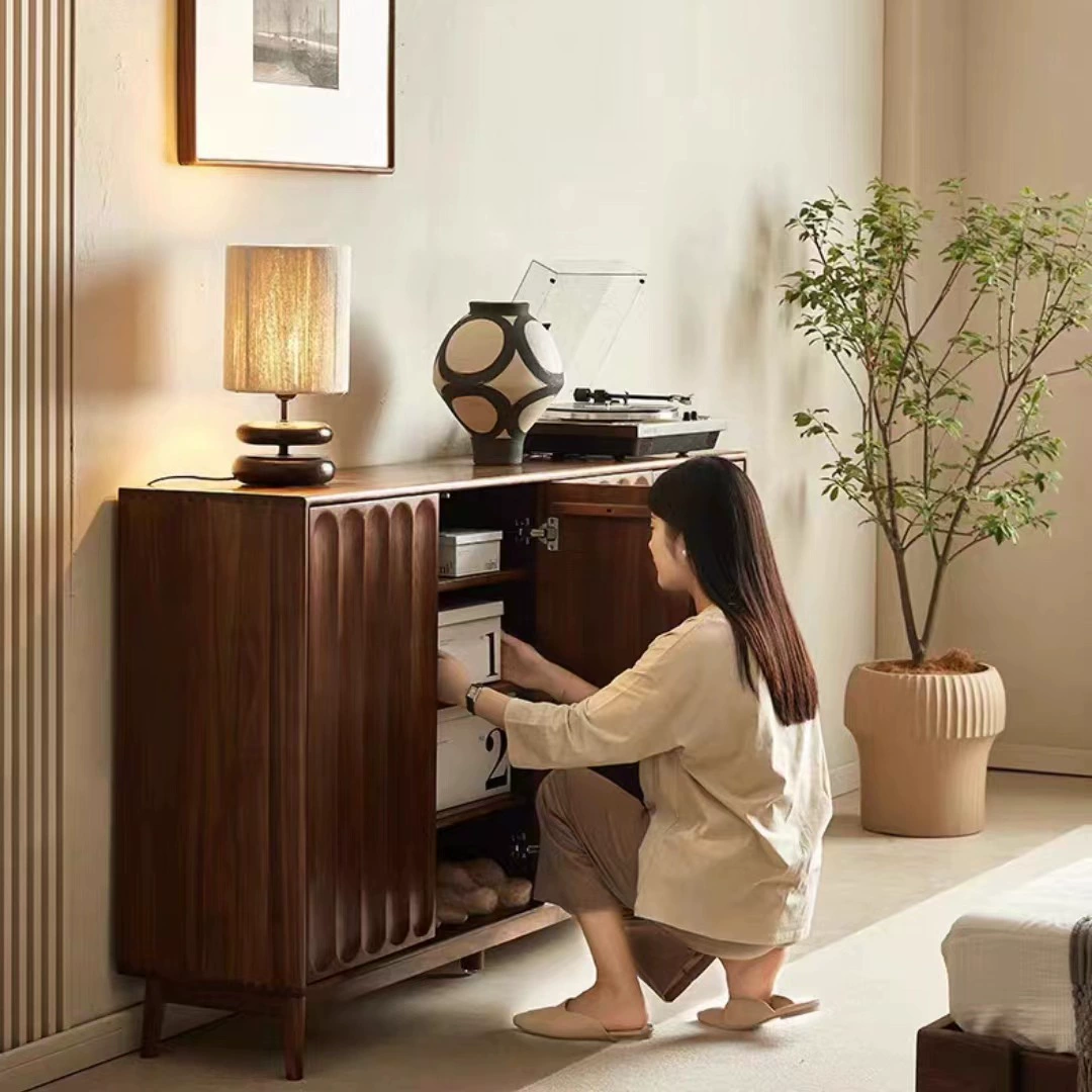 Nordic черный орех дерево из массива дерева обувь шкаф простой японский стиль домашнего хранения