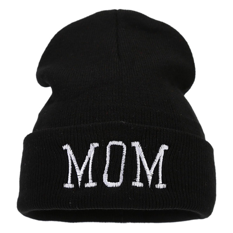 Otoño e Invierno nuevo papá mamá bordado redondo tejer sombrero Amazon Venta caliente Mamá y Papá sombrero de lana sombrero frío