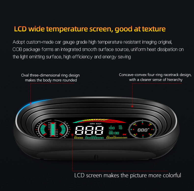Car Portable Instrument Hud Head-Up Display Color Screen Car-Mounted Hud Portable High-Definition Off-Road Level and Slope Meter